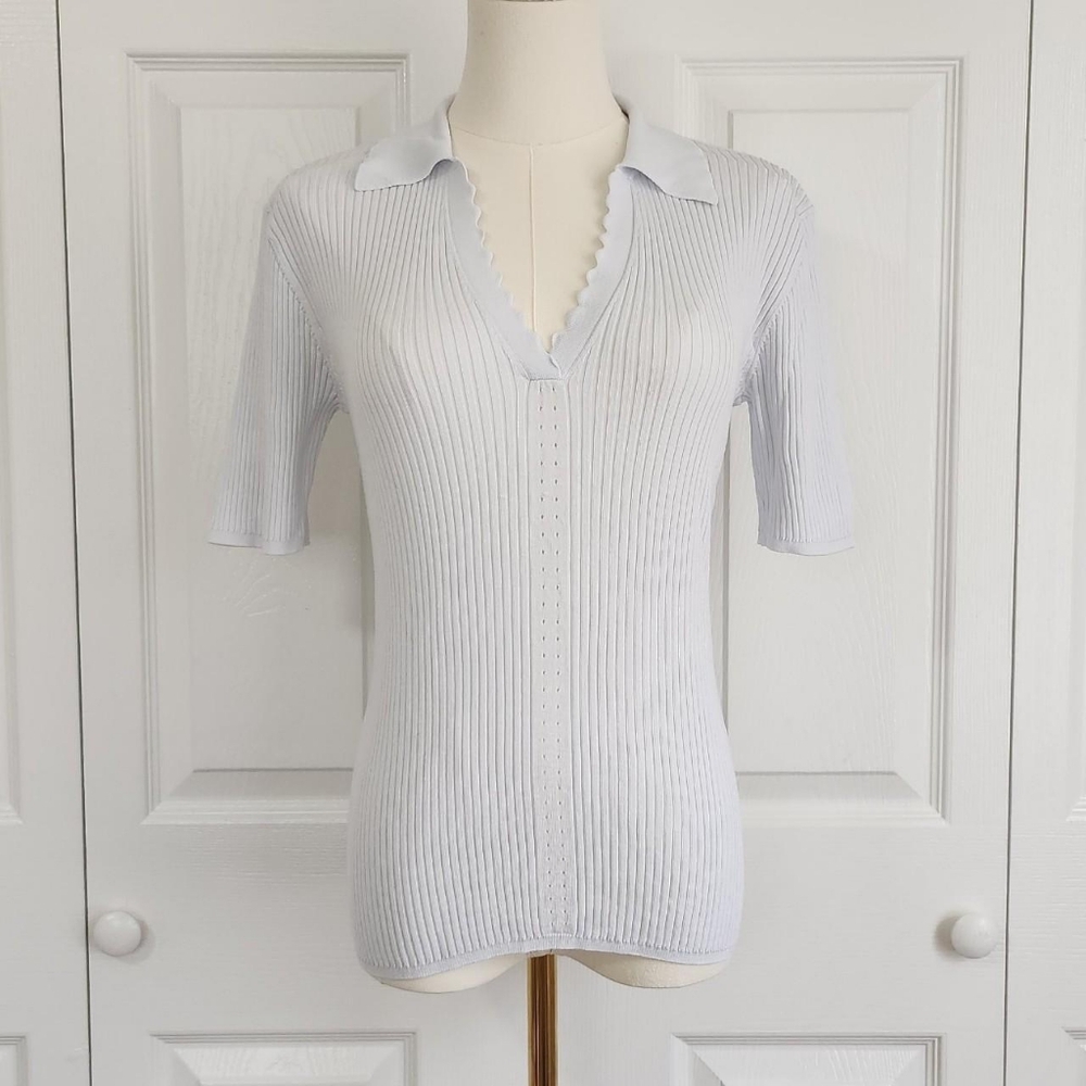 ♡ Baby Blue Ribbed Knit Blouse ♡